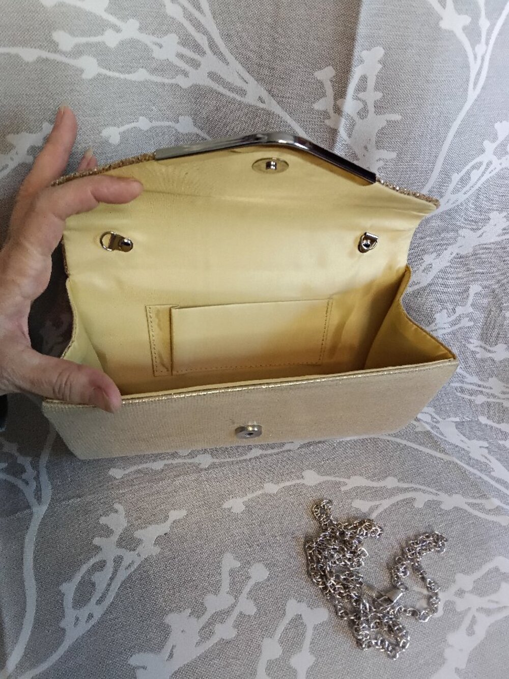 Gold Shimmer Envelope Clutch | Detachable Silver Chain - Picture 3 of 7